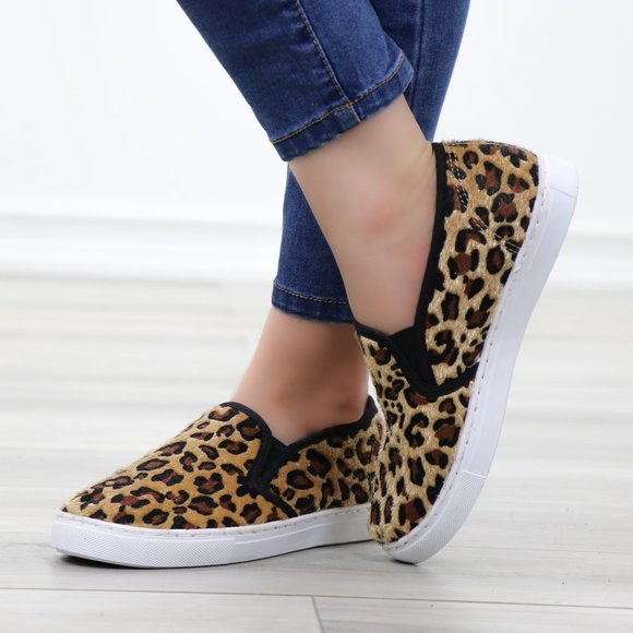 Slip On Leopard Print Furry Fashion Sneakers - Picture 9 of 15